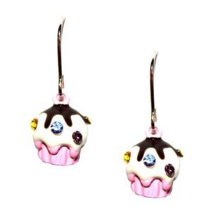 Cupcake Earrings w/Crystal Topping - New w/Tags